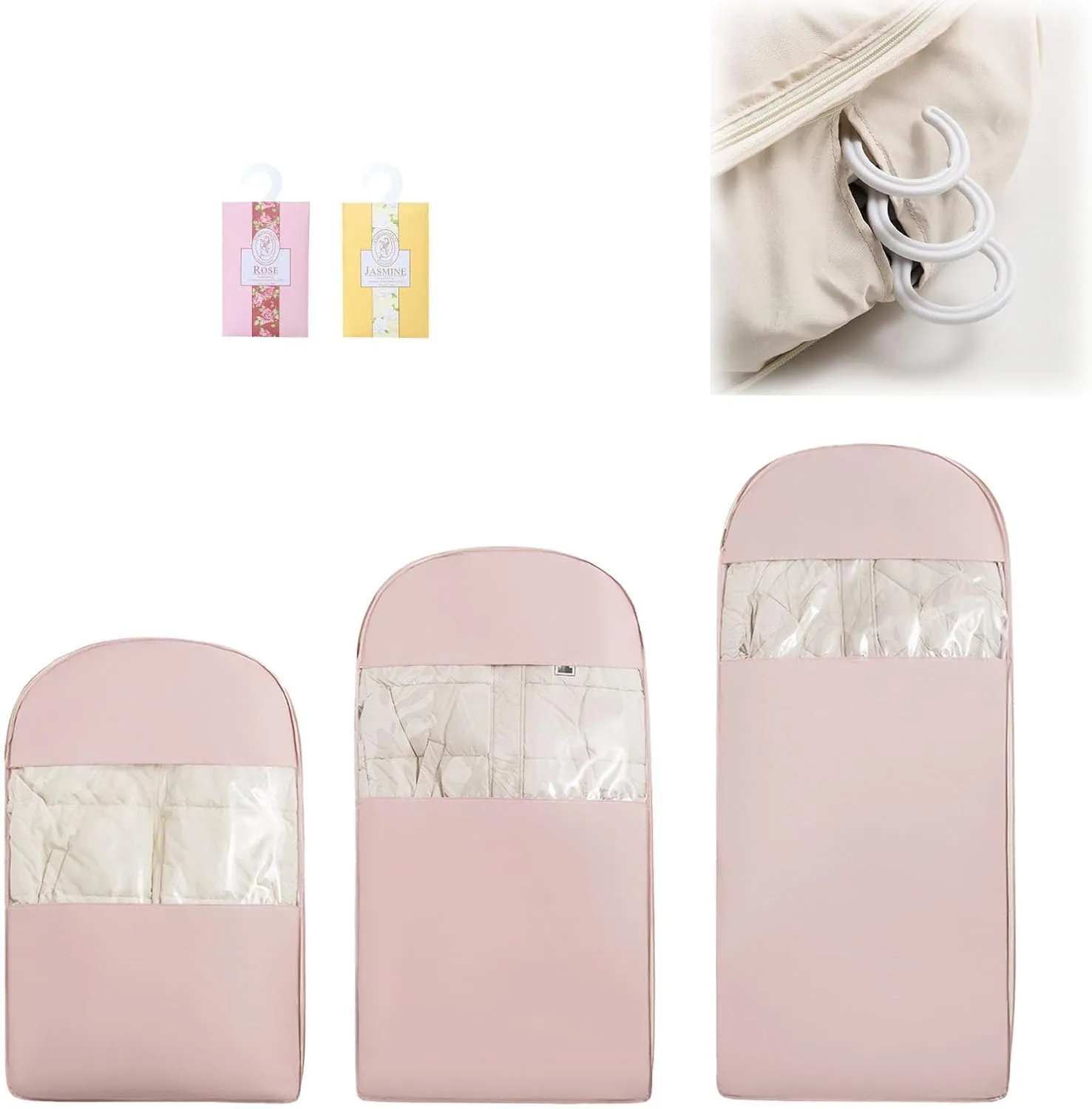 Space Saving Hanging Garment Bag with Self Compression Zipper, Hanging Garment Bag with Self Compression Zipper, 2025 New Ultra Ideal for Closet Storage, Travel, Coats, and Suits (pink, XL)
