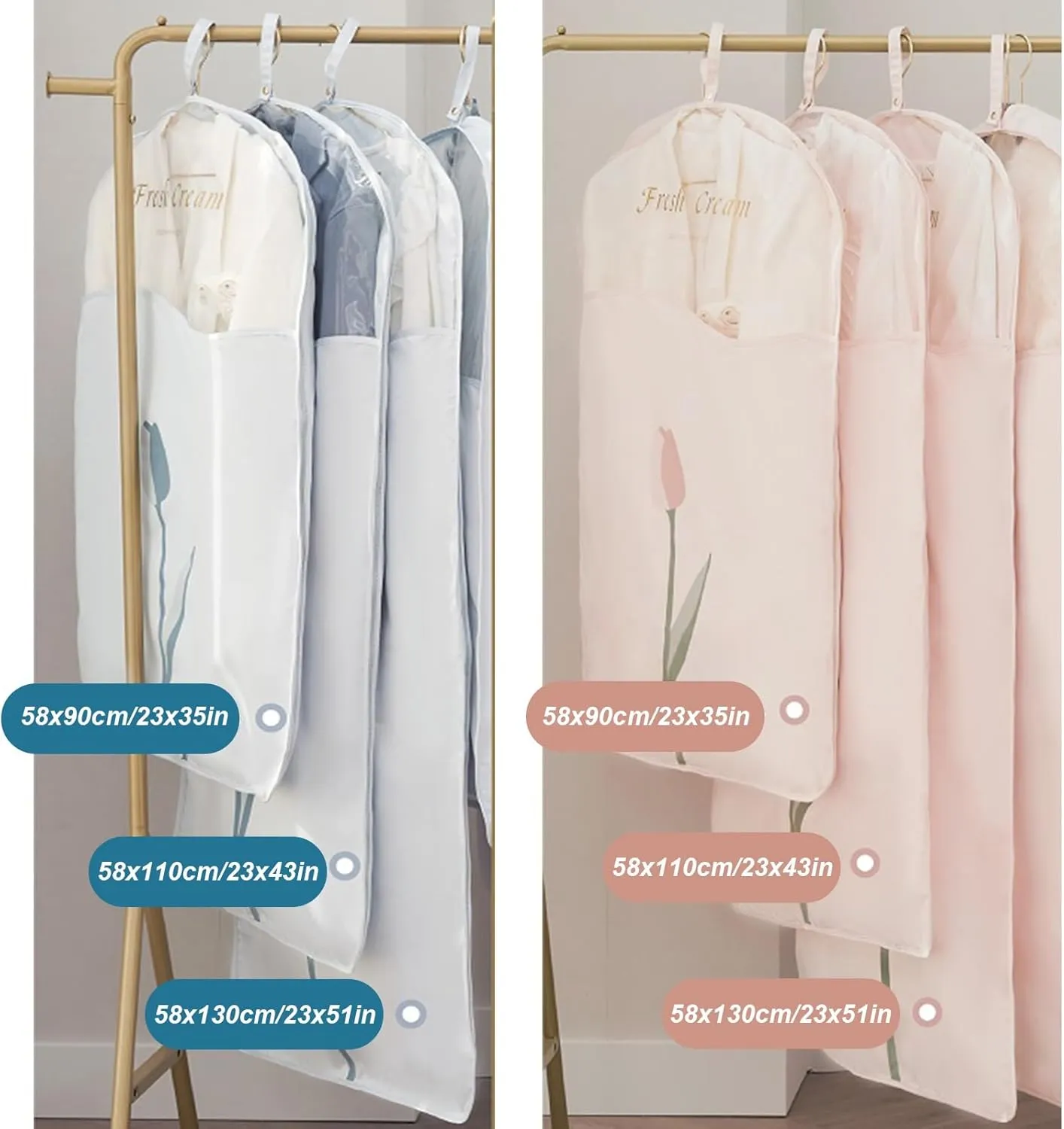 Suit Bags for Closet Storage with Clear Window, Garment Bags for Hanging Clothes Fully Enclosed with Zipper for T-Shirt, Jacket, Suits, Coats(Blue,58x130cm/23x51in)