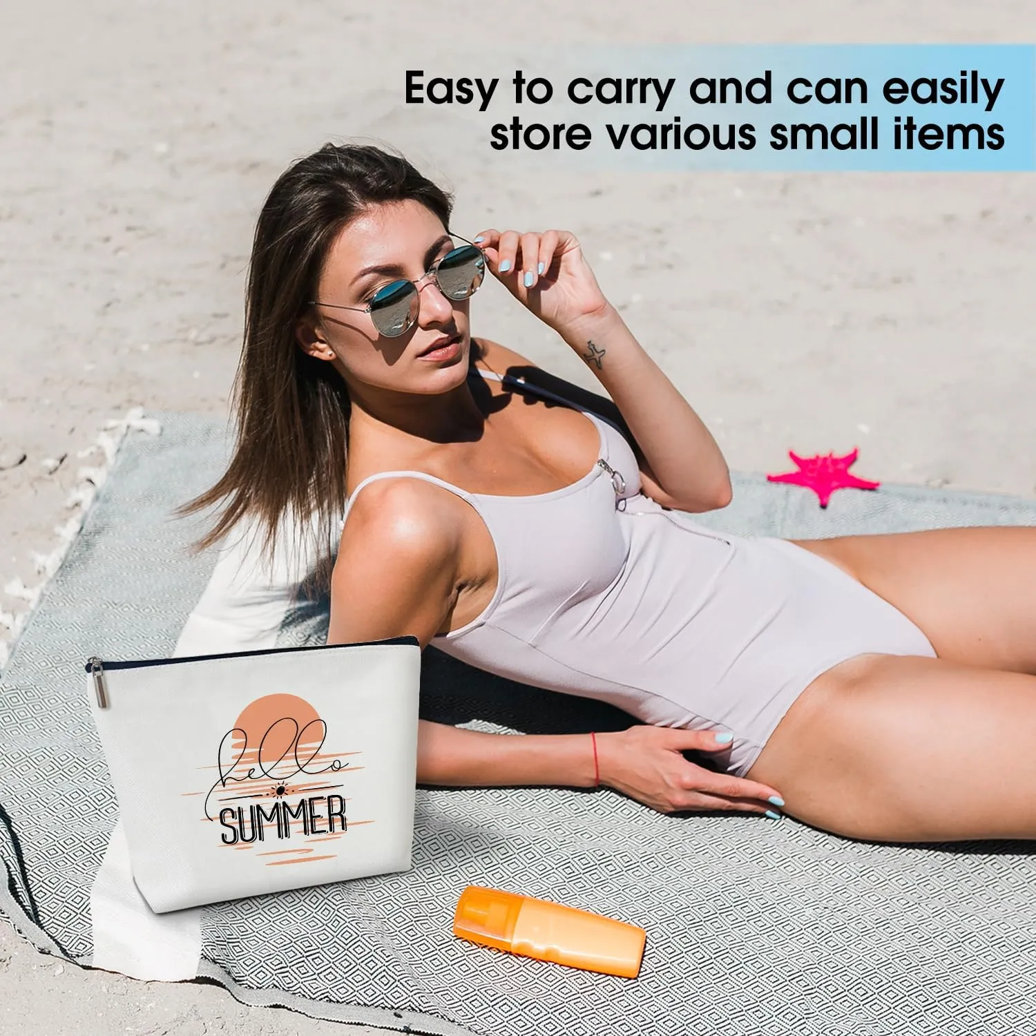 Summer Makeup Bag Gifts for Women, Hello Summer Sunset Sunshine Beach Bag, Small Cosmetic Bag for Purse Zipper Travel Toiletry Bag Birthday Gift for Friend Daughter Holiday Gift for Bestie Teen -10