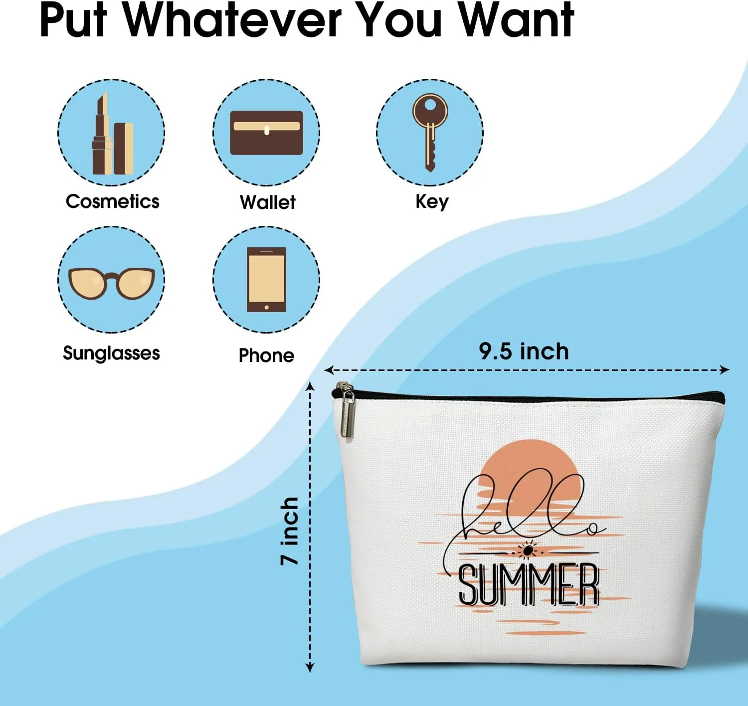 Summer Makeup Bag Gifts for Women, Hello Summer Sunset Sunshine Beach Bag, Small Cosmetic Bag for Purse Zipper Travel Toiletry Bag Birthday Gift for Friend Daughter Holiday Gift for Bestie Teen -10