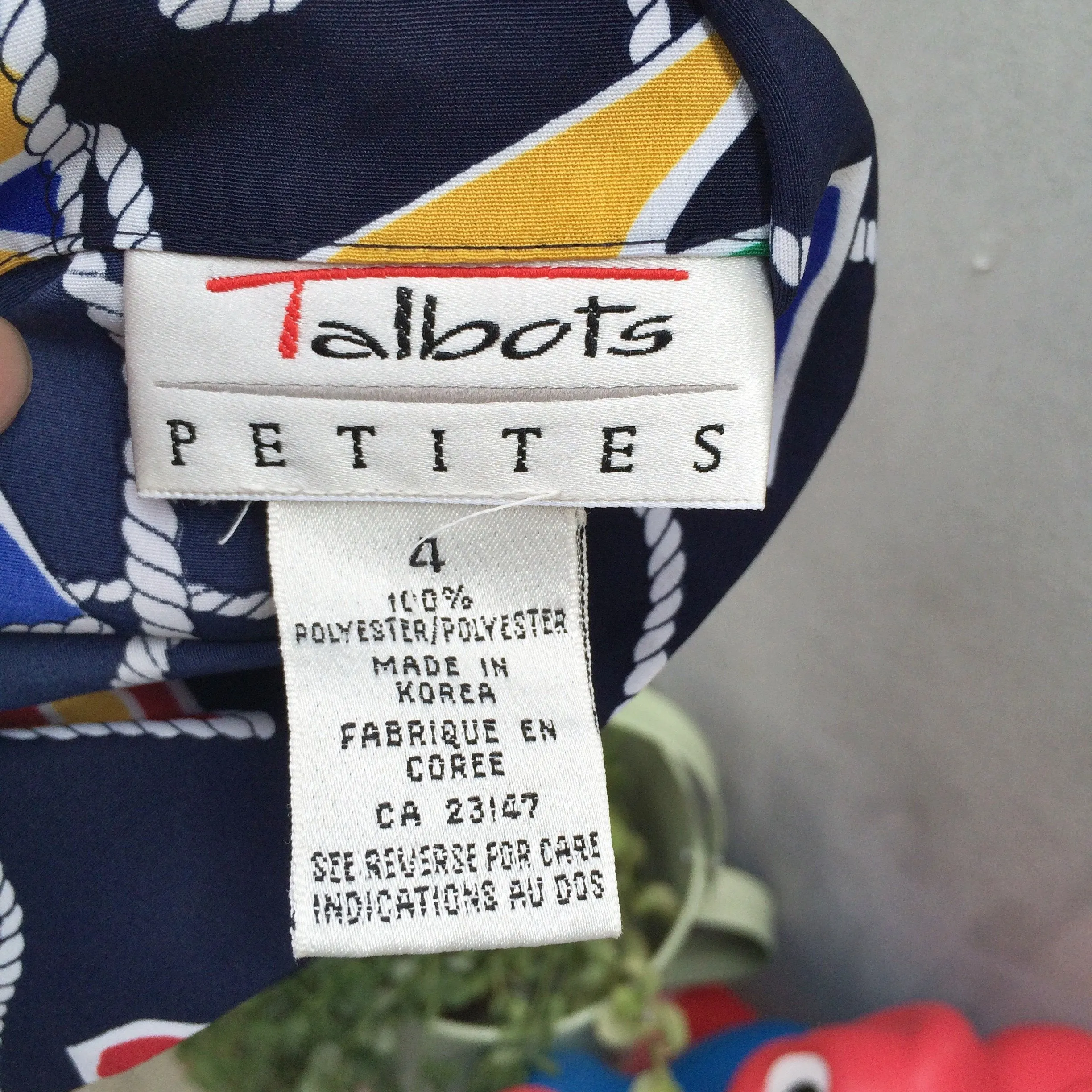 Summer Sailing | Vintage 1980s Talbots petites Nautical theme Flag   Rope Navy blue button-down dress with Matching belt