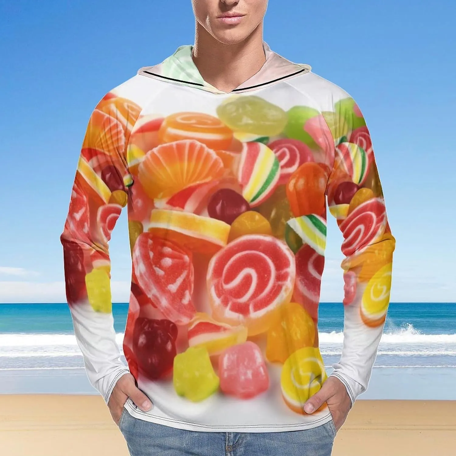 Sun Protection Shirt Long Sleeve Hoodie Fruit Candies Lightweight Rash Guard Quick Dry Sun Shirt for Outdoor