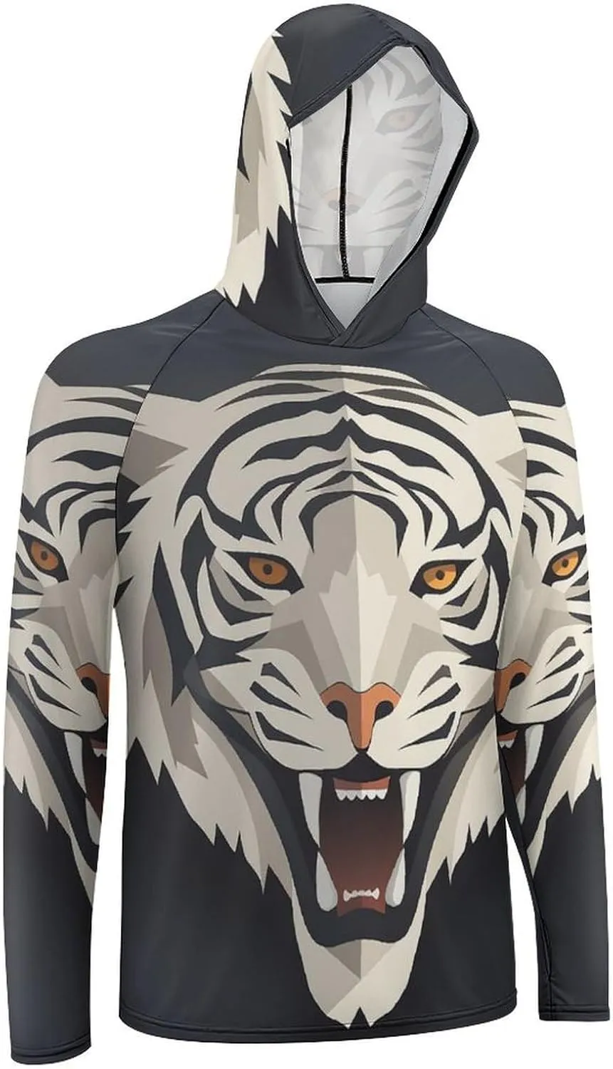 Sun Protection Shirt Long Sleeve Hoodie Tiger Face Lightweight Rash Guard Quick Dry Sun Shirt for Outdoor