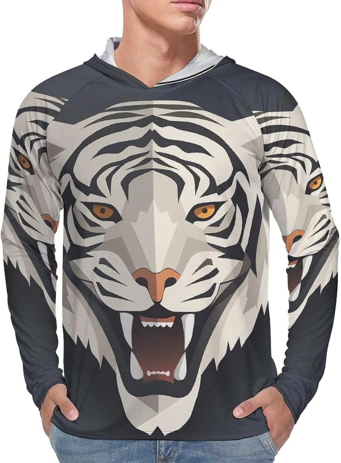 Sun Protection Shirt Long Sleeve Hoodie Tiger Face Lightweight Rash Guard Quick Dry Sun Shirt for Outdoor