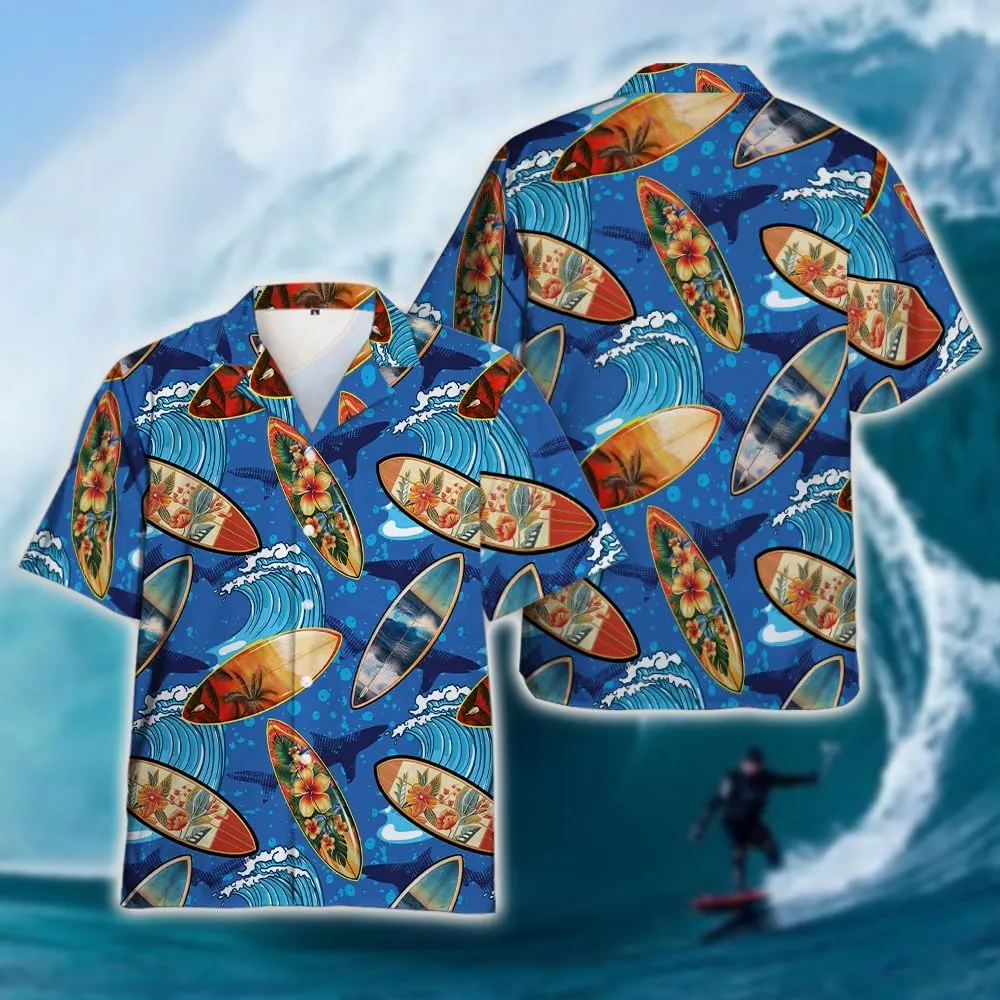 Surfboard Hawaiian Shirts for Men - Oceans Lover Button Down Mens Shirts Short Sleeve Luau Beach Shirt