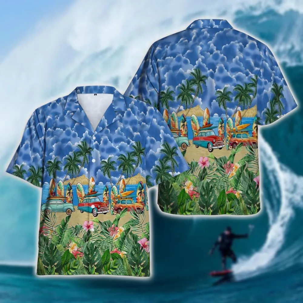 Surfboard Hawaiian Shirts for Men - Oceans Lover Button Down Mens Shirts Short Sleeve Luau Beach Shirt