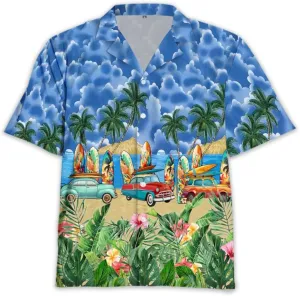 Surfboard Hawaiian Shirts for Men - Oceans Lover Button Down Mens Shirts Short Sleeve Luau Beach Shirt