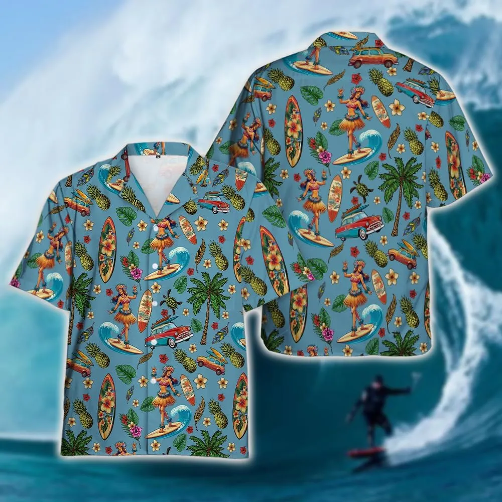 Surfboard Hawaiian Shirts for Men - Oceans Lover Button Down Mens Shirts Short Sleeve Luau Beach Shirt