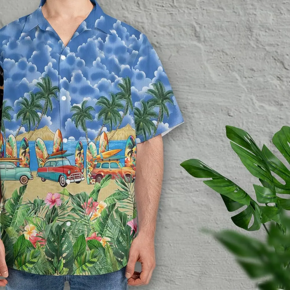 Surfboard Hawaiian Shirts for Men - Oceans Lover Button Down Mens Shirts Short Sleeve Luau Beach Shirt