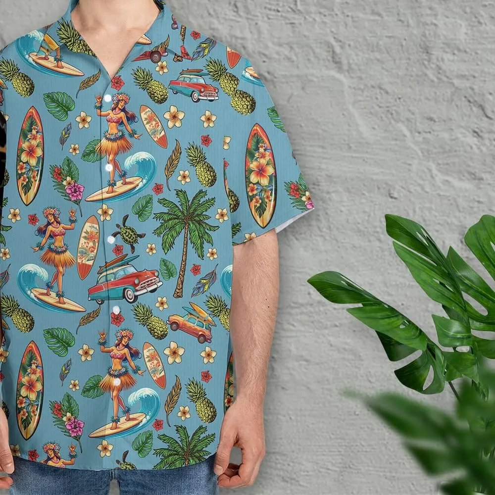 Surfboard Hawaiian Shirts for Men - Oceans Lover Button Down Mens Shirts Short Sleeve Luau Beach Shirt