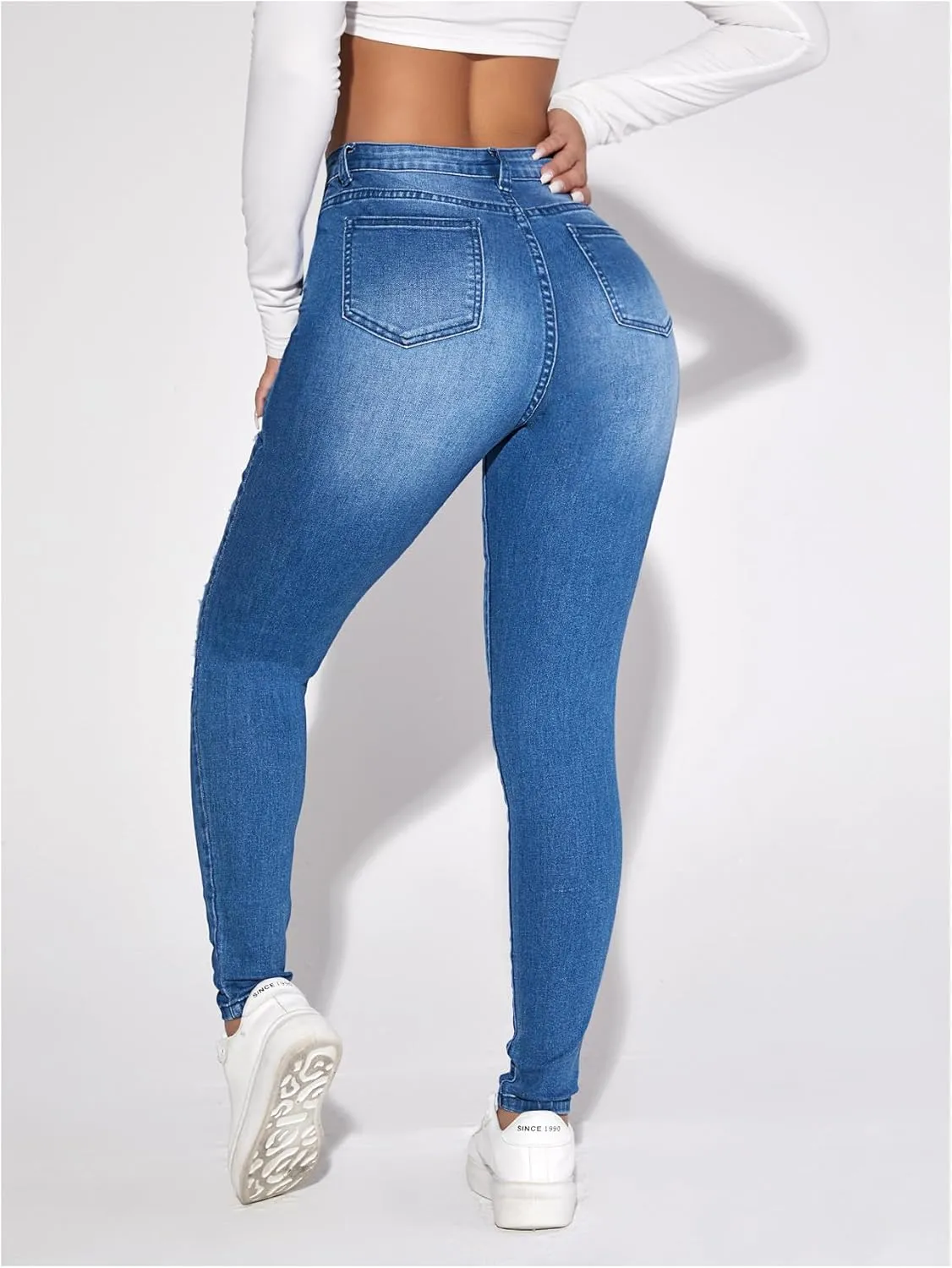 SweatyRocks Women's Casual High Rise Ripped Jeans Zipper Fly Skinny Denim Pants