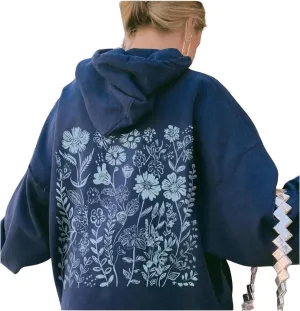 SweatyRocks Women's Floral Print Hoodie Long Sleeve Oversized Sweatshirts Pullovers Top