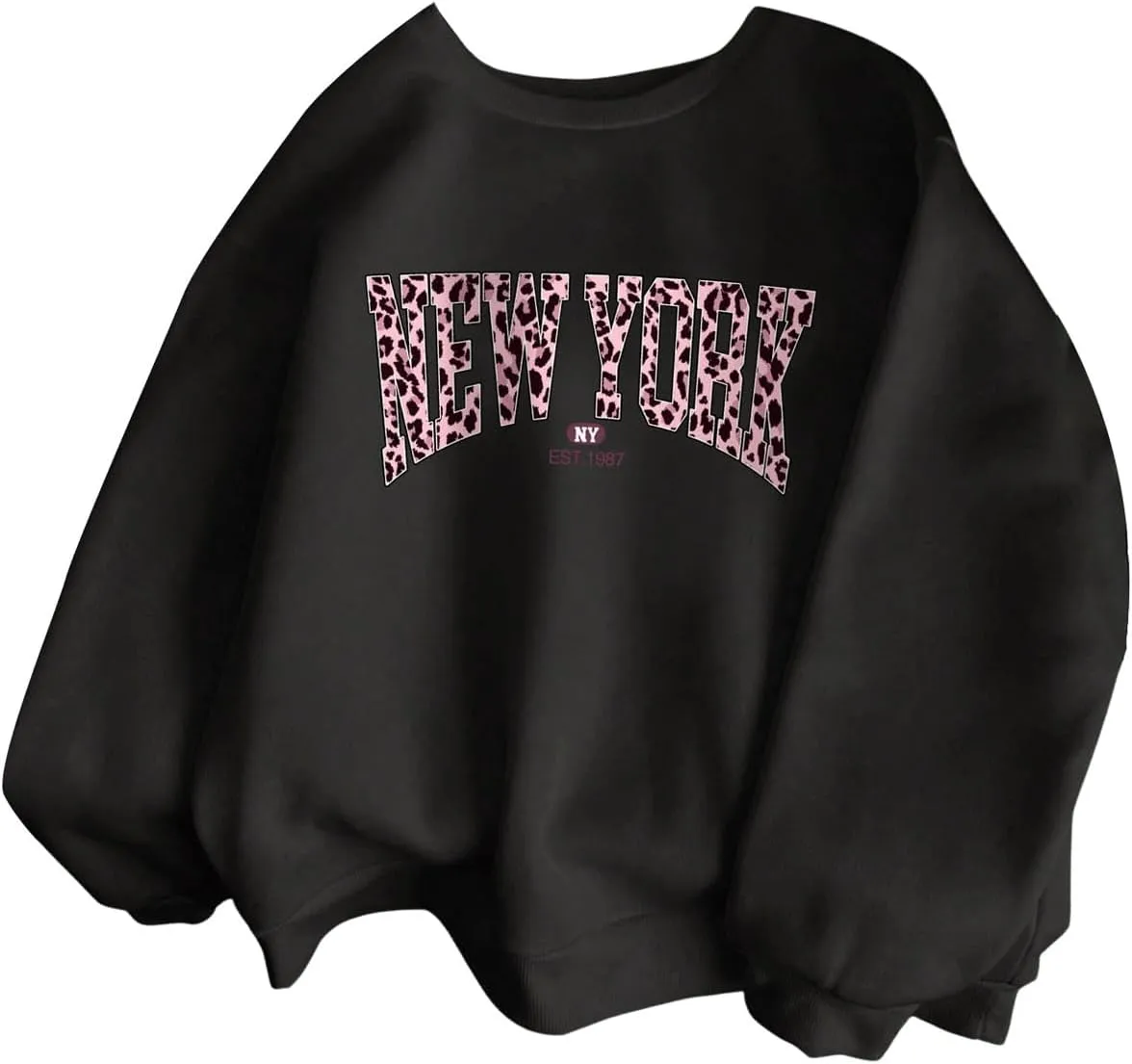 SweatyRocks Women's Letter Leopard Print Sweatshirt Crewneck Long Sleeve Oversized Pullover Tops