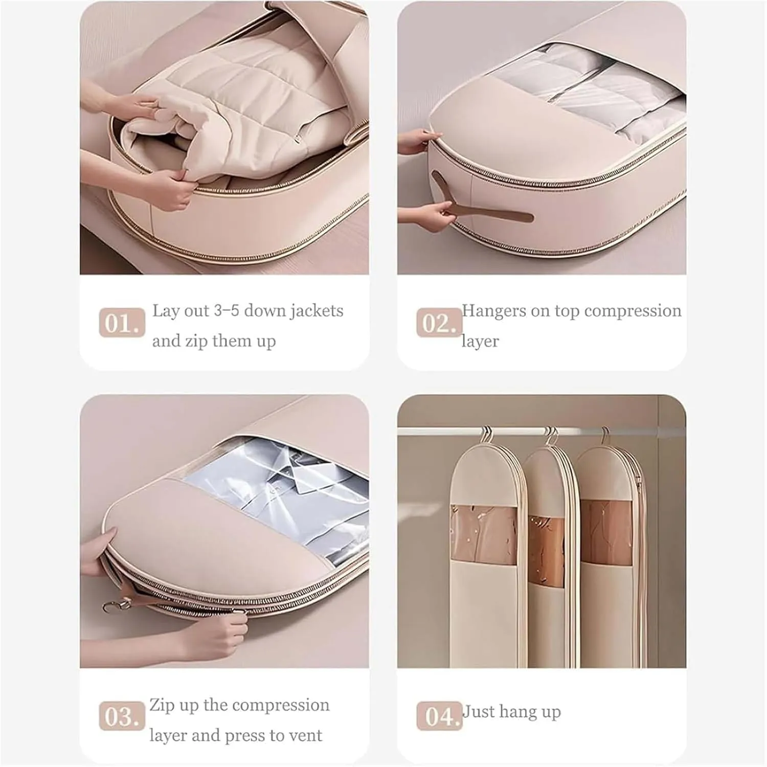 Taprinferior Hanging Garment Bag, Tapinterior Garment Bag, 2025 Space Saving Hanging Garment Bag's with Self Compression Zipper for Suits, Dresses, Coats (B Beige (43.3 * 22.8in))