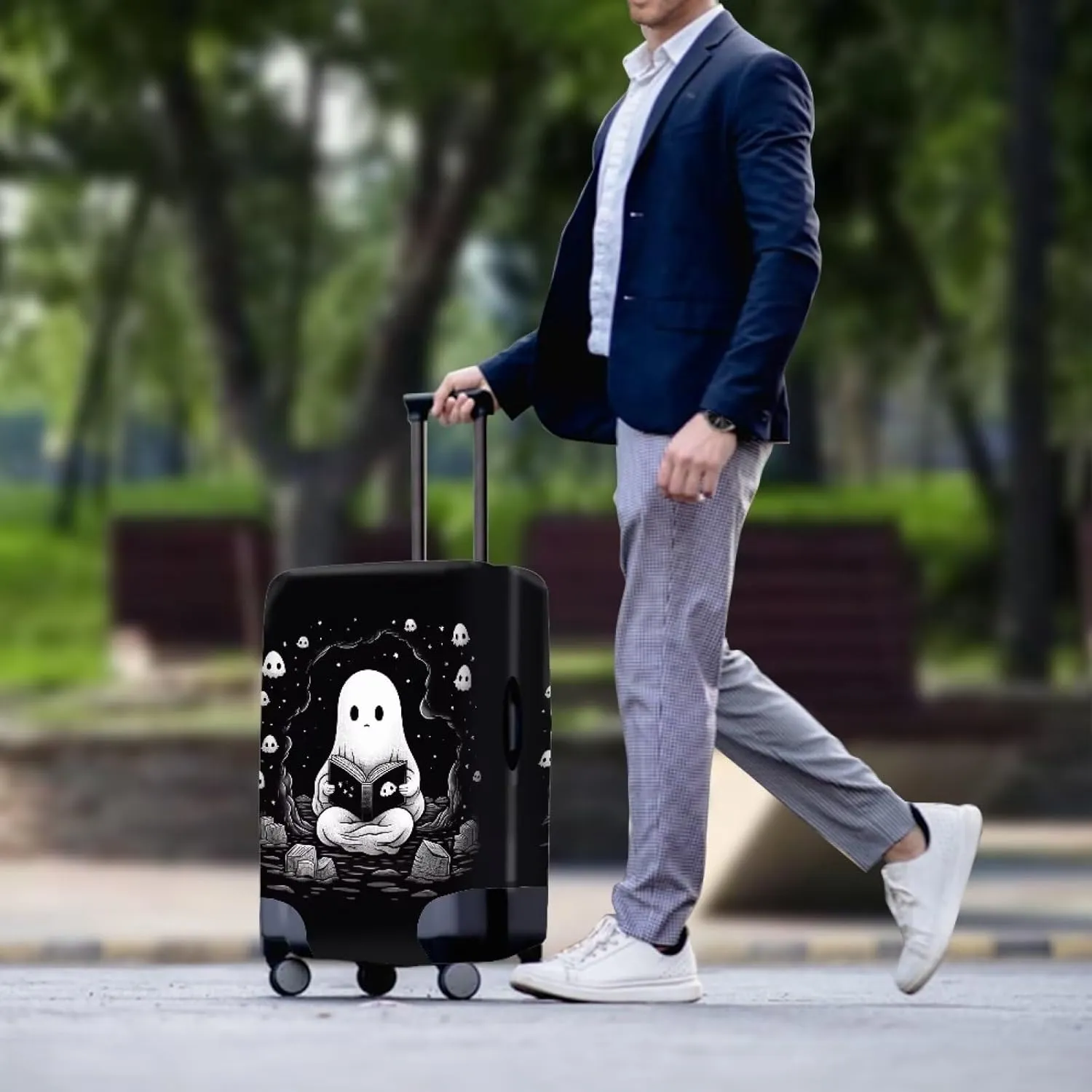 TODIYADDU Black Cute Ghost Elastic Luggage Protective Covers for 18-21 inch Trolley Suitcase Protect Dust Bag Case Child Cartoon Travel Accessories Anti-Scratch Luggage Outerwear Halloween Gifts, S