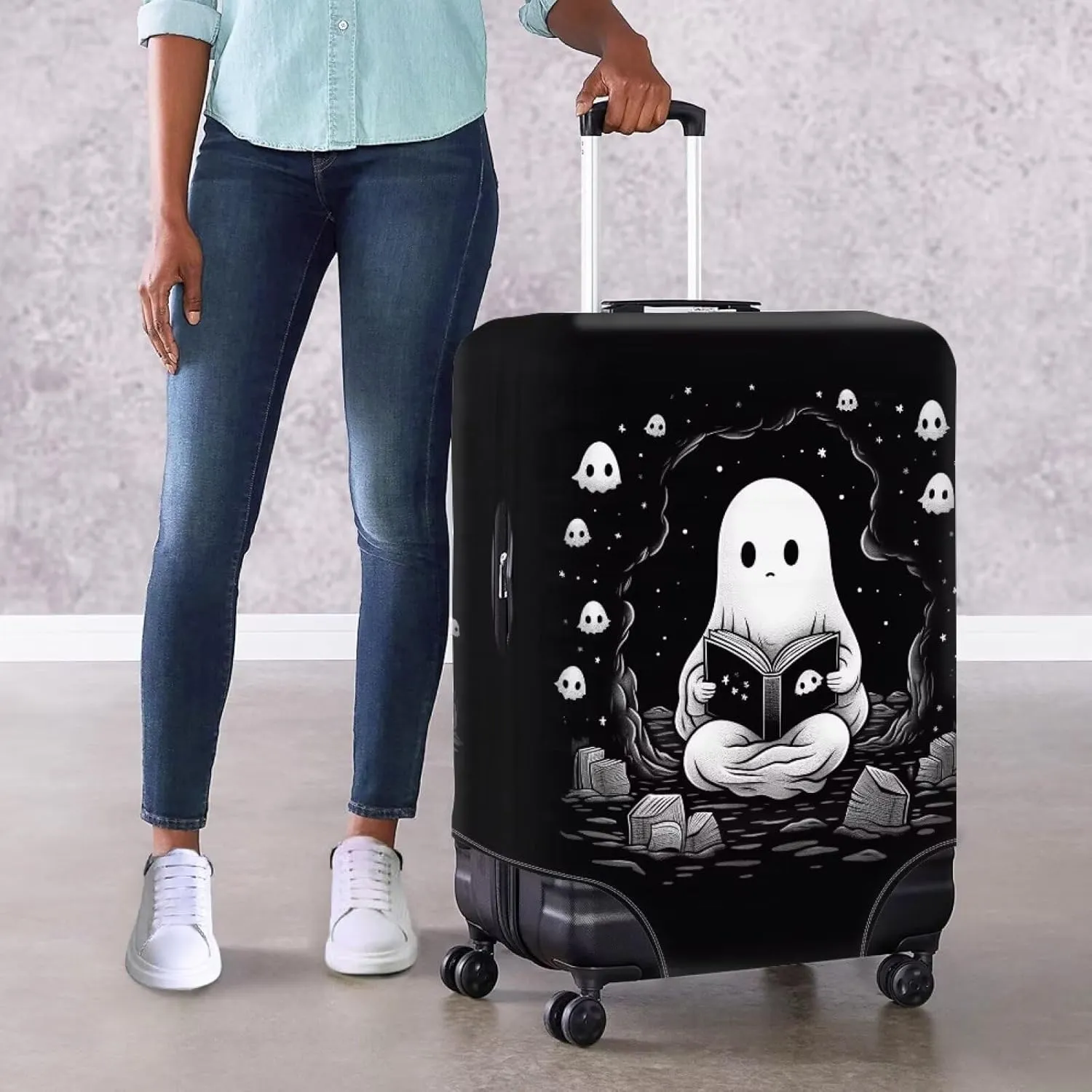 TODIYADDU Black Cute Ghost Elastic Luggage Protective Covers for 18-21 inch Trolley Suitcase Protect Dust Bag Case Child Cartoon Travel Accessories Anti-Scratch Luggage Outerwear Halloween Gifts, S