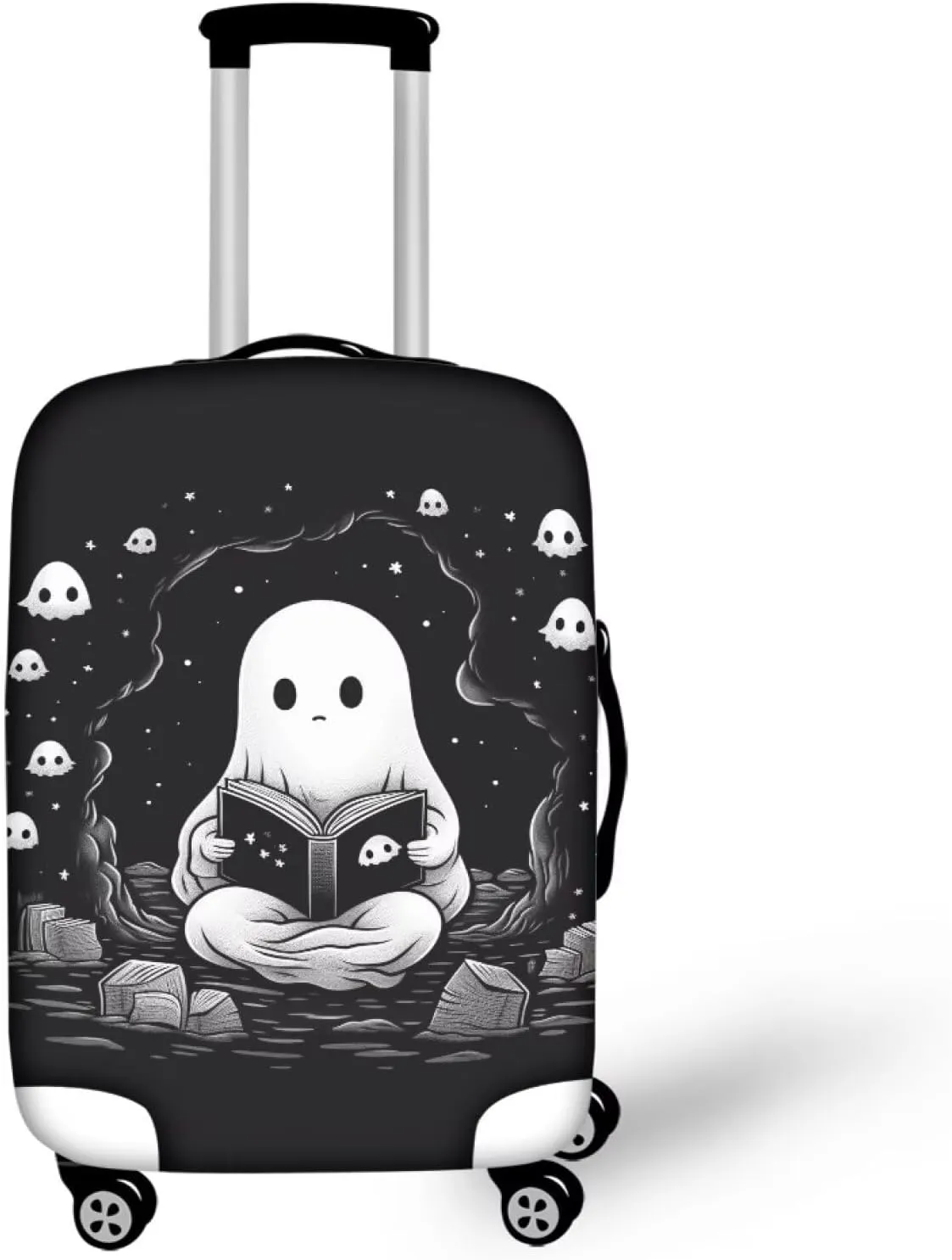 TODIYADDU Black Cute Ghost Elastic Luggage Protective Covers for 18-21 inch Trolley Suitcase Protect Dust Bag Case Child Cartoon Travel Accessories Anti-Scratch Luggage Outerwear Halloween Gifts, S