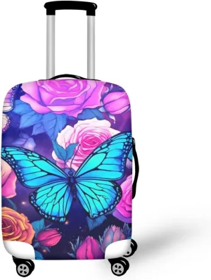 TODIYADDU Blue Butterfly Flowers Rose Elastic Luggage Protective Covers for 18-32 inch Trolley Suitcase Protect Dust Bag Case Trendy Portable Travel Accessories Anti-Scratch Luggage Outerwear, S