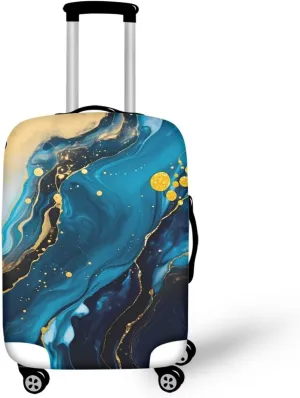 TODIYADDU Blue Gold Marble Quicksand Elastic Luggage Protective Covers for 25-28 inch Trolley Suitcase Protect Dust Bag Case Trendy Portable Travel Accessories Anti-Scratch Luggage Outerwear Gifts, L