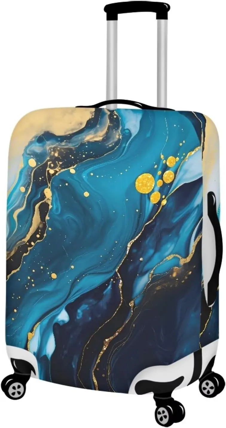 TODIYADDU Blue Gold Marble Quicksand Elastic Luggage Protective Covers for 25-28 inch Trolley Suitcase Protect Dust Bag Case Trendy Portable Travel Accessories Anti-Scratch Luggage Outerwear Gifts, L