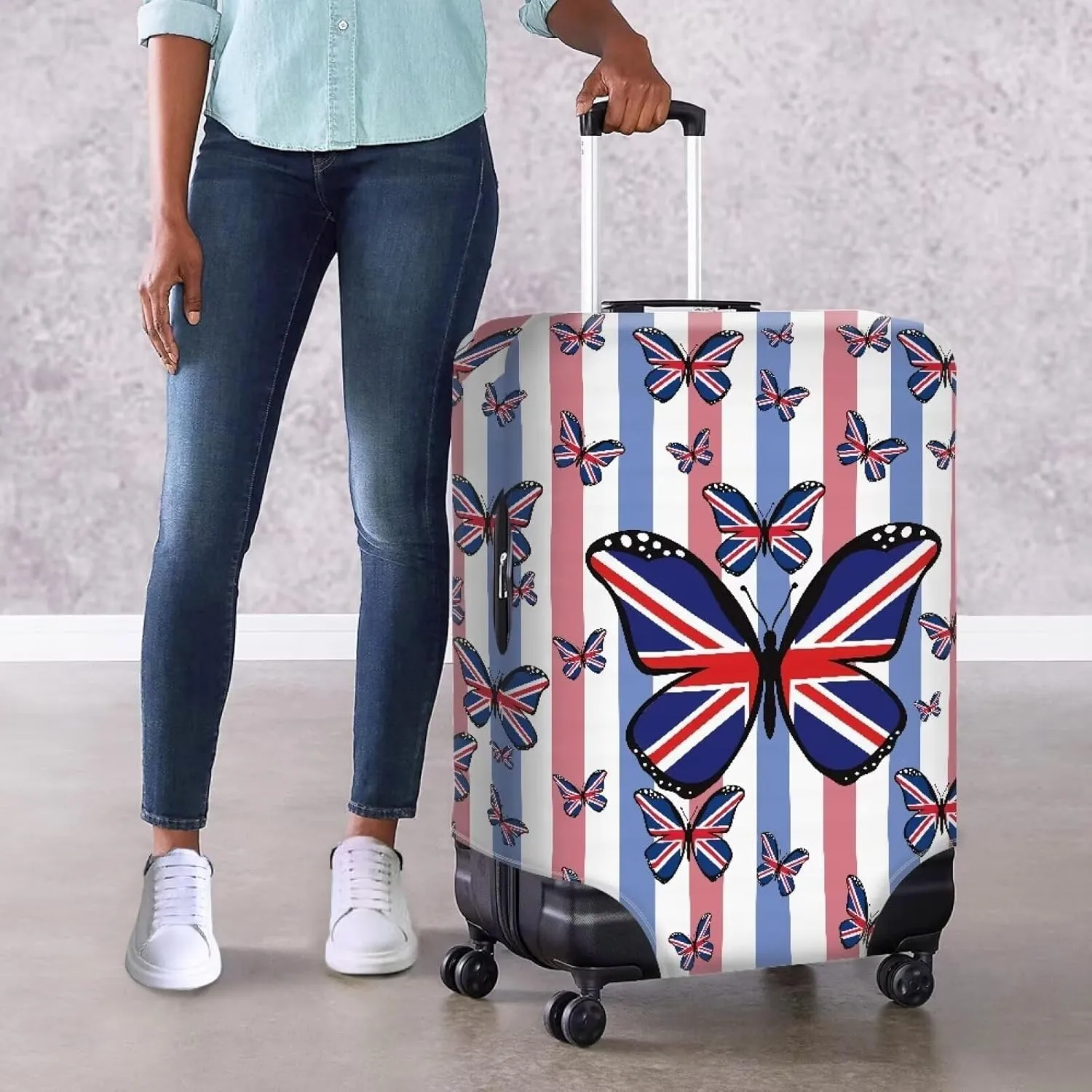 TODIYADDU British Flag Butterfly Luggage Protective Covers for 25-28 inch Trolley Suitcase Protect Dust Bag Case Portable Travel Accessories Anti-Scratch Luggage Outerwear for Holiday Gifts, L