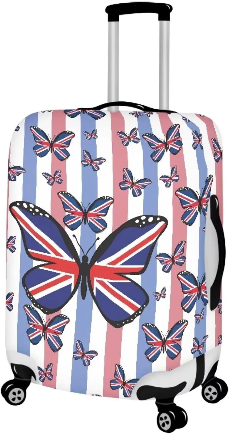 TODIYADDU British Flag Butterfly Luggage Protective Covers for 25-28 inch Trolley Suitcase Protect Dust Bag Case Portable Travel Accessories Anti-Scratch Luggage Outerwear for Holiday Gifts, L