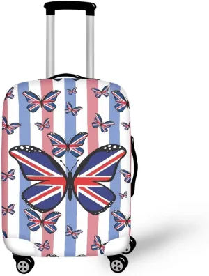 TODIYADDU British Flag Butterfly Luggage Protective Covers for 25-28 inch Trolley Suitcase Protect Dust Bag Case Portable Travel Accessories Anti-Scratch Luggage Outerwear for Holiday Gifts, L
