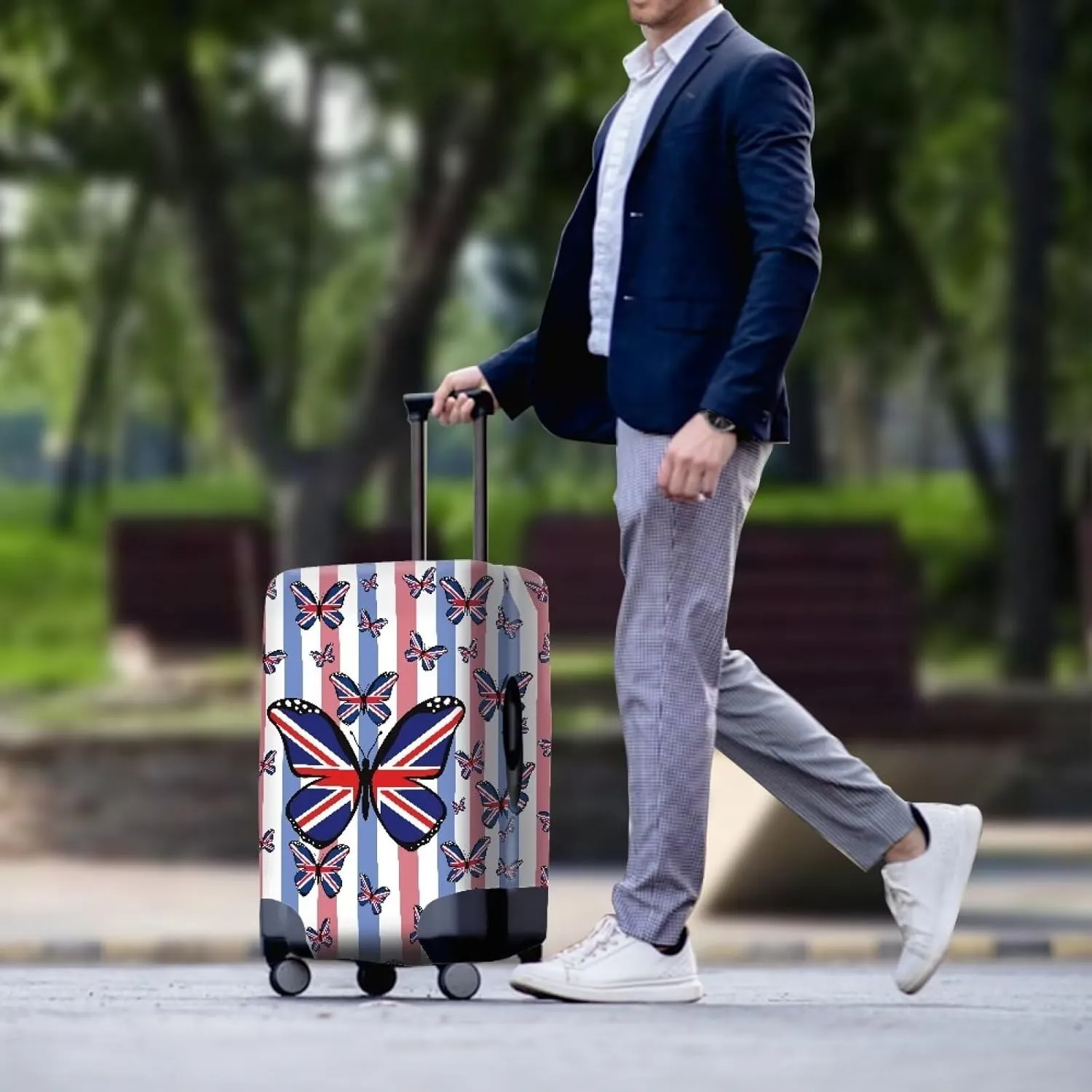 TODIYADDU British Flag Butterfly Luggage Protective Covers for 25-28 inch Trolley Suitcase Protect Dust Bag Case Portable Travel Accessories Anti-Scratch Luggage Outerwear for Holiday Gifts, L