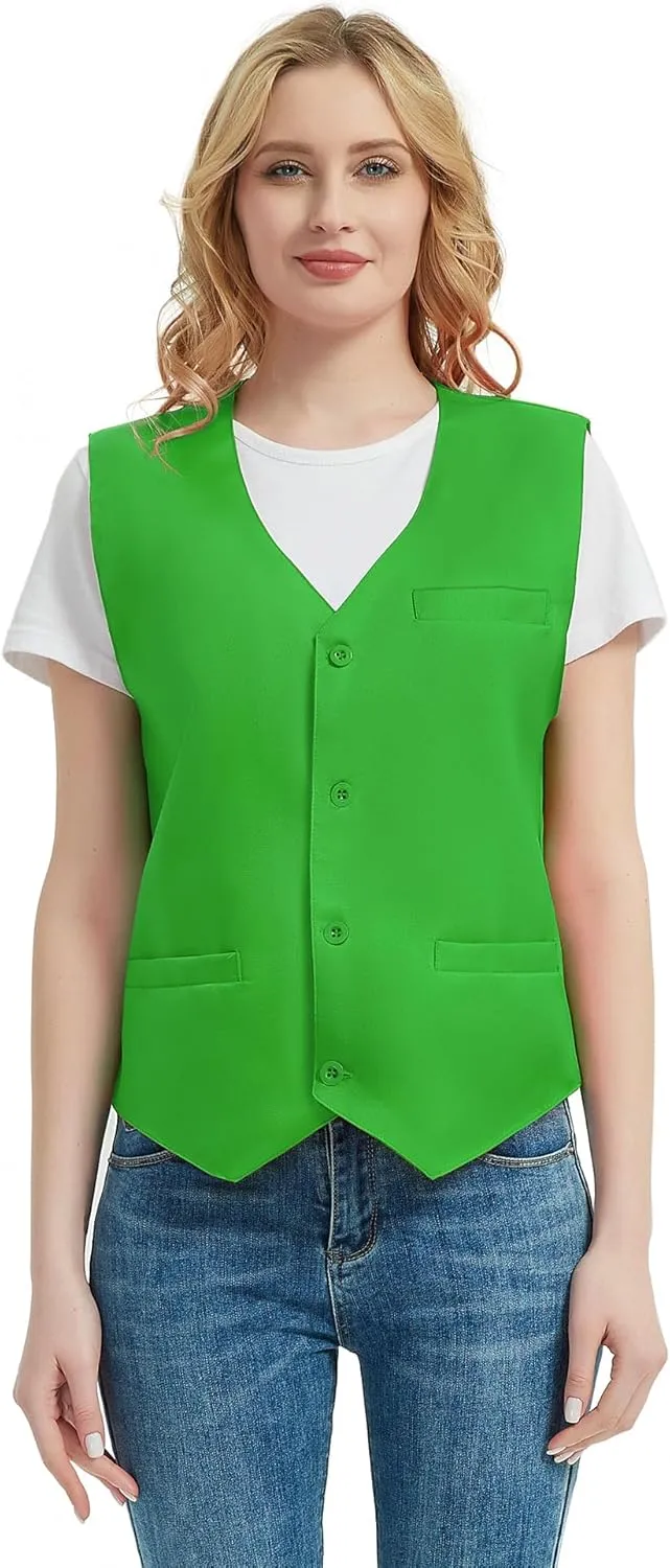 TopTie 5 Packs Unisex Waiter Uniform Vest Bartender Waitress Workwear with Pockets