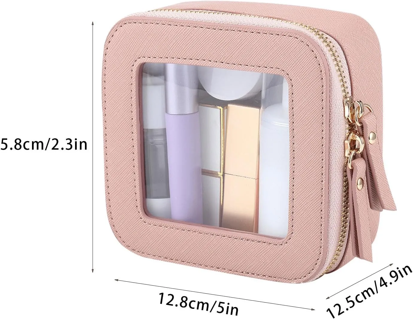 Travel Cosmetic Bag, Travel Make Up Bag, Zippered Portable Makeup Bag, Lightweight Storage Bags 5.04 x 4.92 x 2.28 Inches for Travelling, Home, Camping (Black, Pink, Beige, Light Brown)