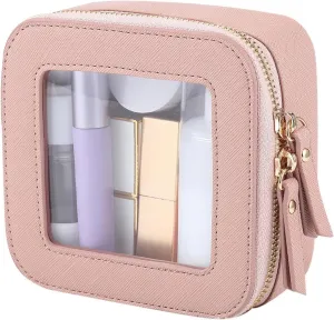 Travel Cosmetic Bag, Travel Make Up Bag, Zippered Portable Makeup Bag, Lightweight Storage Bags 5.04 x 4.92 x 2.28 Inches for Travelling, Home, Camping (Black, Pink, Beige, Light Brown)