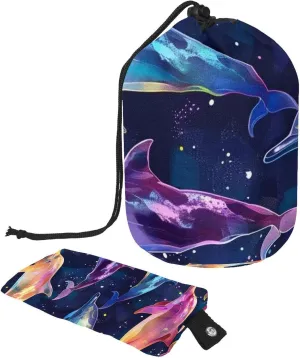 Travel Cosmetic Bags bucket Makeup Bag, Aesthetic Colorful Dolphin Women Portable Foldable Cases, Multifunctional Toiletry Bucket Bags Round Organizer Storage