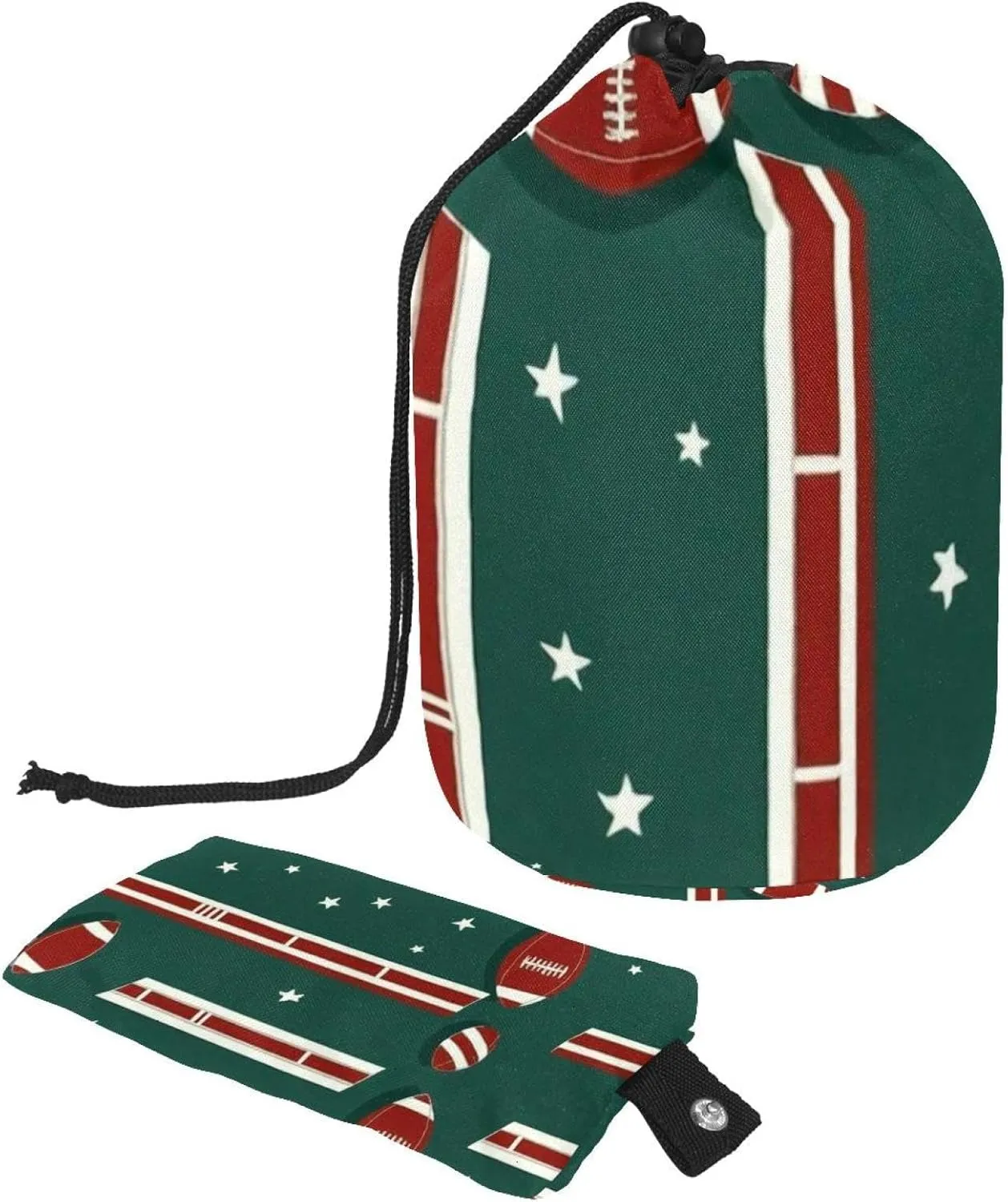 Travel Cosmetic Bags bucket Makeup Bag, American Football Green Stripe 62 Women Portable Foldable Cases, Multifunctional Toiletry Bucket Bags Round Organizer Storage