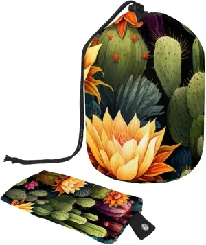 Travel Cosmetic Bags bucket Makeup Bag, Art Colorful Plant Cactus Women Portable Foldable Cases, Multifunctional Toiletry Bucket Bags Round Organizer Storage