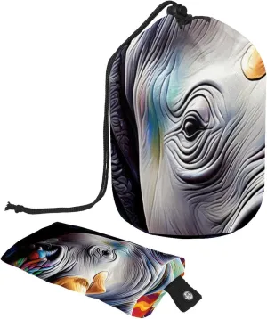 Travel Cosmetic Bags bucket Makeup Bag, Art Colorful Rhino 62 Women Portable Foldable Cases, Multifunctional Toiletry Bucket Bags Round Organizer Storage