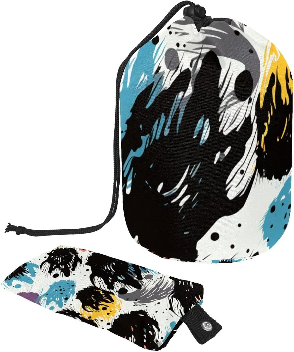Travel Cosmetic Bags bucket Makeup Bag, Art Graffiti Paw Print Women Portable Foldable Cases, Multifunctional Toiletry Bucket Bags Round Organizer Storage