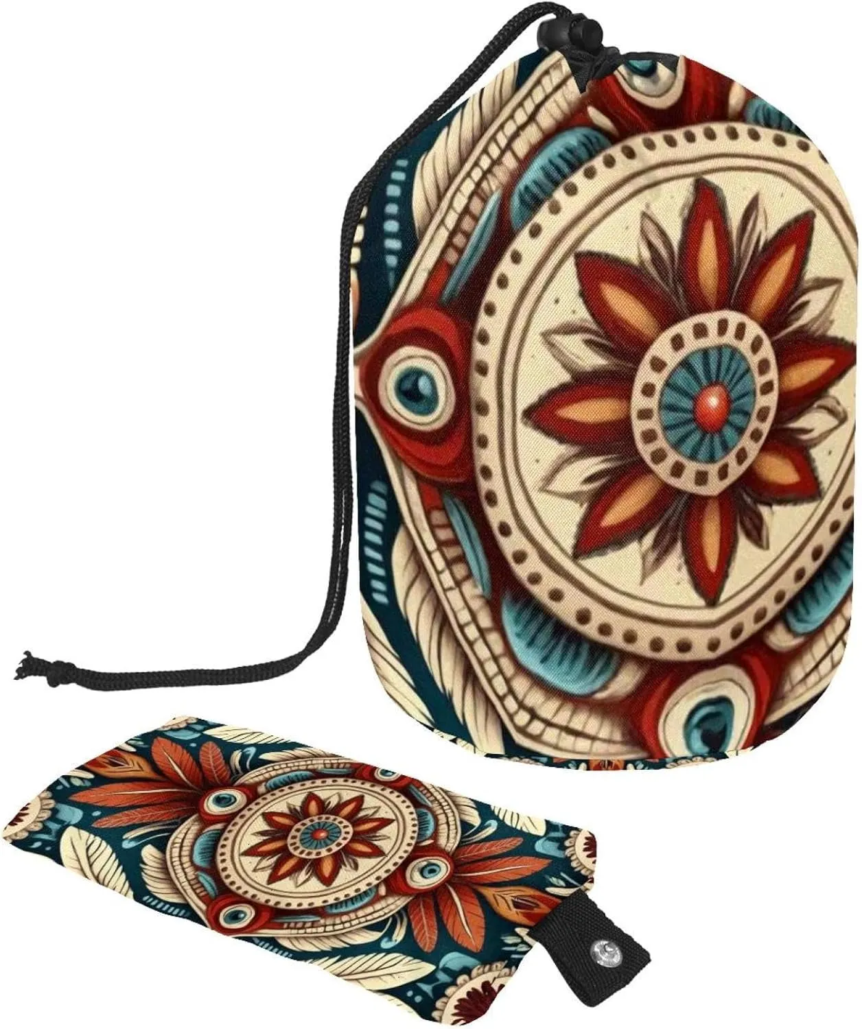 Travel Cosmetic Bags bucket Makeup Bag, Art Retro Native American Filigree 6 Women Portable Foldable Cases, Multifunctional Toiletry Bucket Bags Round Organizer Storage