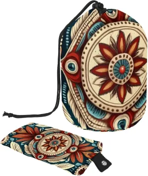 Travel Cosmetic Bags bucket Makeup Bag, Art Retro Native American Filigree 6 Women Portable Foldable Cases, Multifunctional Toiletry Bucket Bags Round Organizer Storage