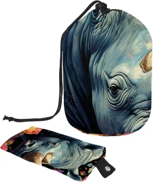 Travel Cosmetic Bags bucket Makeup Bag, Art Rhino Pattern 34 Women Portable Foldable Cases, Multifunctional Toiletry Bucket Bags Round Organizer Storage