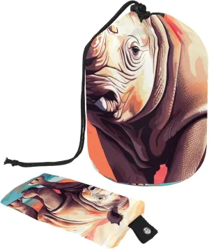 Travel Cosmetic Bags bucket Makeup Bag, Art Rhino Pattern 6 Women Portable Foldable Cases, Multifunctional Toiletry Bucket Bags Round Organizer Storage