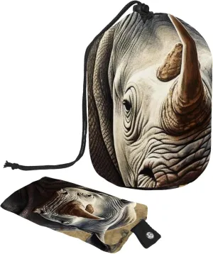 Travel Cosmetic Bags bucket Makeup Bag, Art Rhino Pattern 66 Women Portable Foldable Cases, Multifunctional Toiletry Bucket Bags Round Organizer Storage