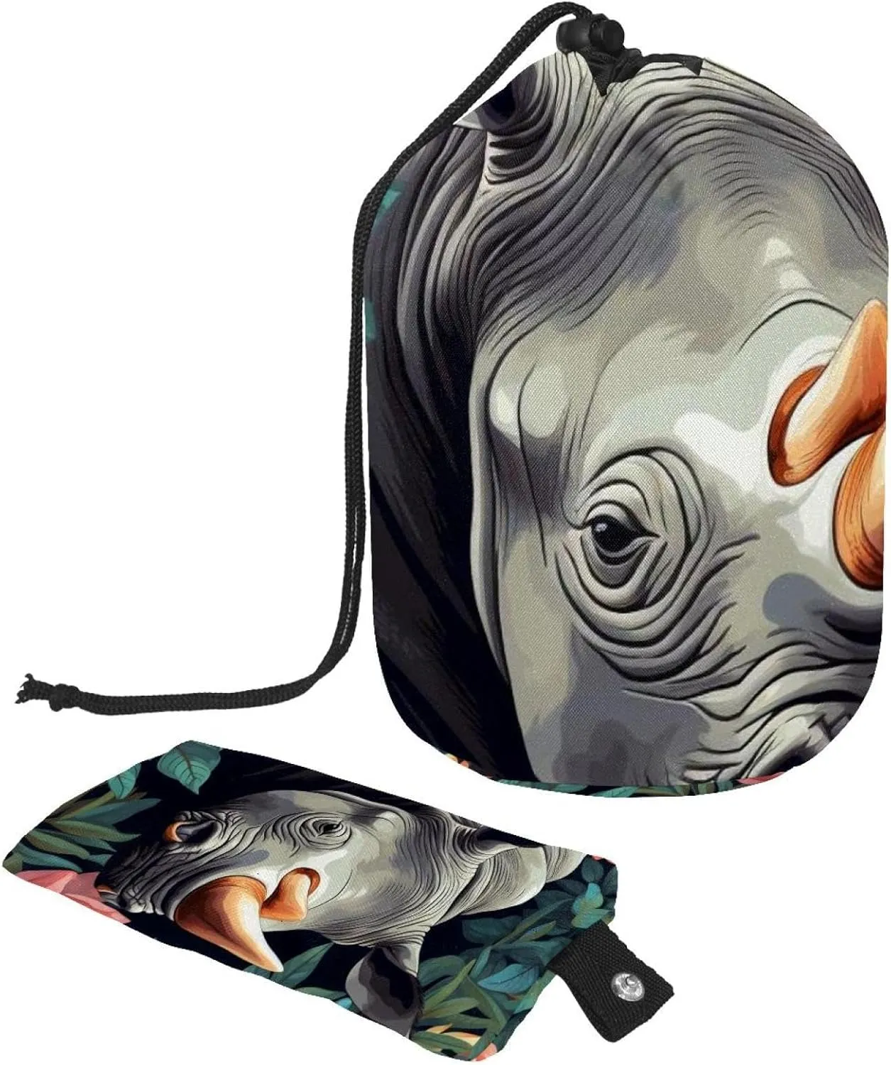 Travel Cosmetic Bags bucket Makeup Bag, Art Rhino with Florals 30 Women Portable Foldable Cases, Multifunctional Toiletry Bucket Bags Round Organizer Storage