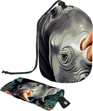 Travel Cosmetic Bags bucket Makeup Bag, Art Rhino with Florals 30 Women Portable Foldable Cases, Multifunctional Toiletry Bucket Bags Round Organizer Storage