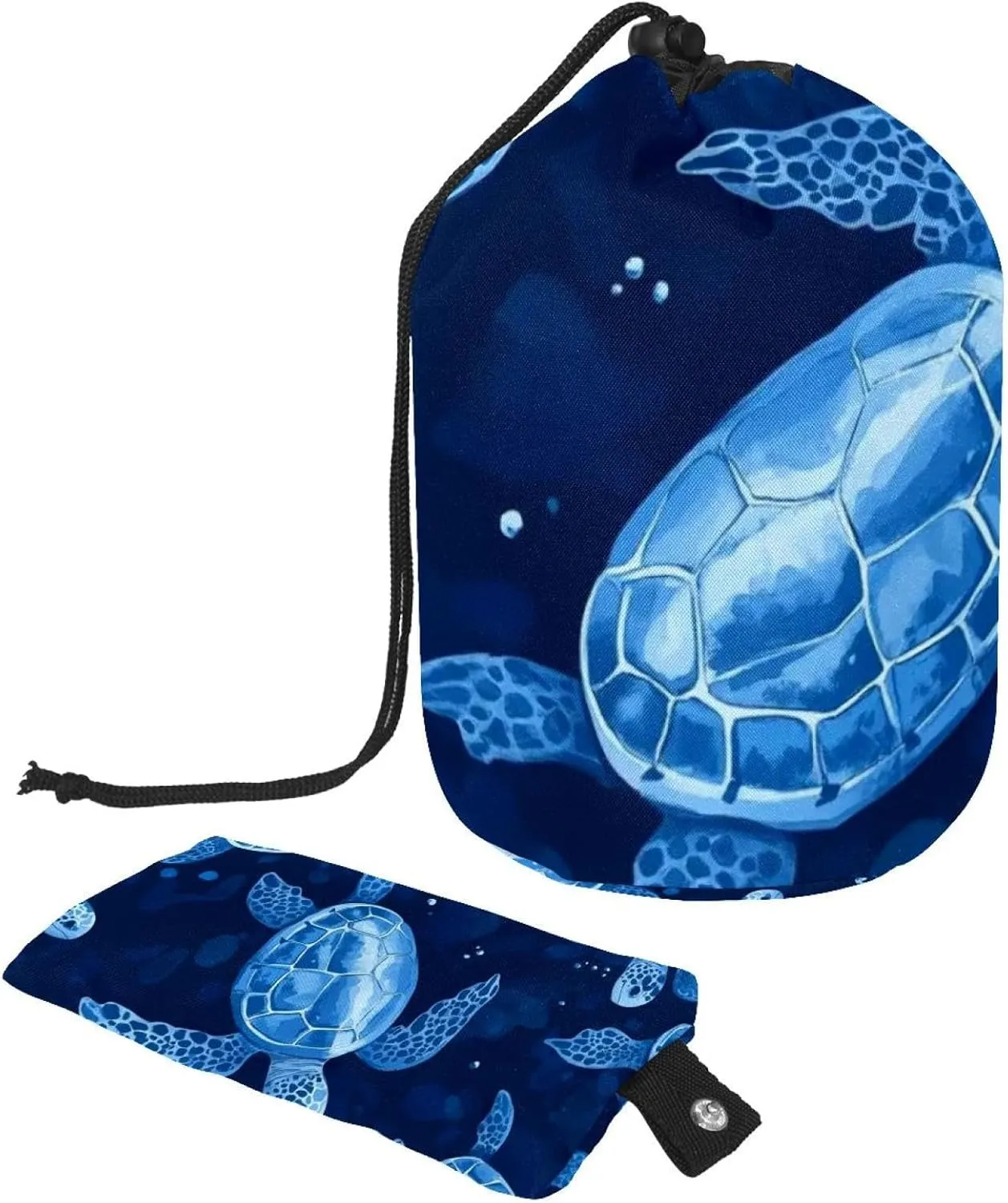 Travel Cosmetic Bags bucket Makeup Bag, Blue Ocean Sea Turtles 46 Women Portable Foldable Cases, Multifunctional Toiletry Bucket Bags Round Organizer Storage
