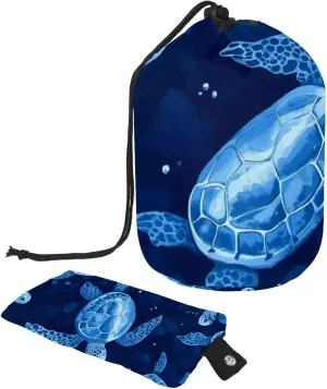 Travel Cosmetic Bags bucket Makeup Bag, Blue Ocean Sea Turtles 46 Women Portable Foldable Cases, Multifunctional Toiletry Bucket Bags Round Organizer Storage