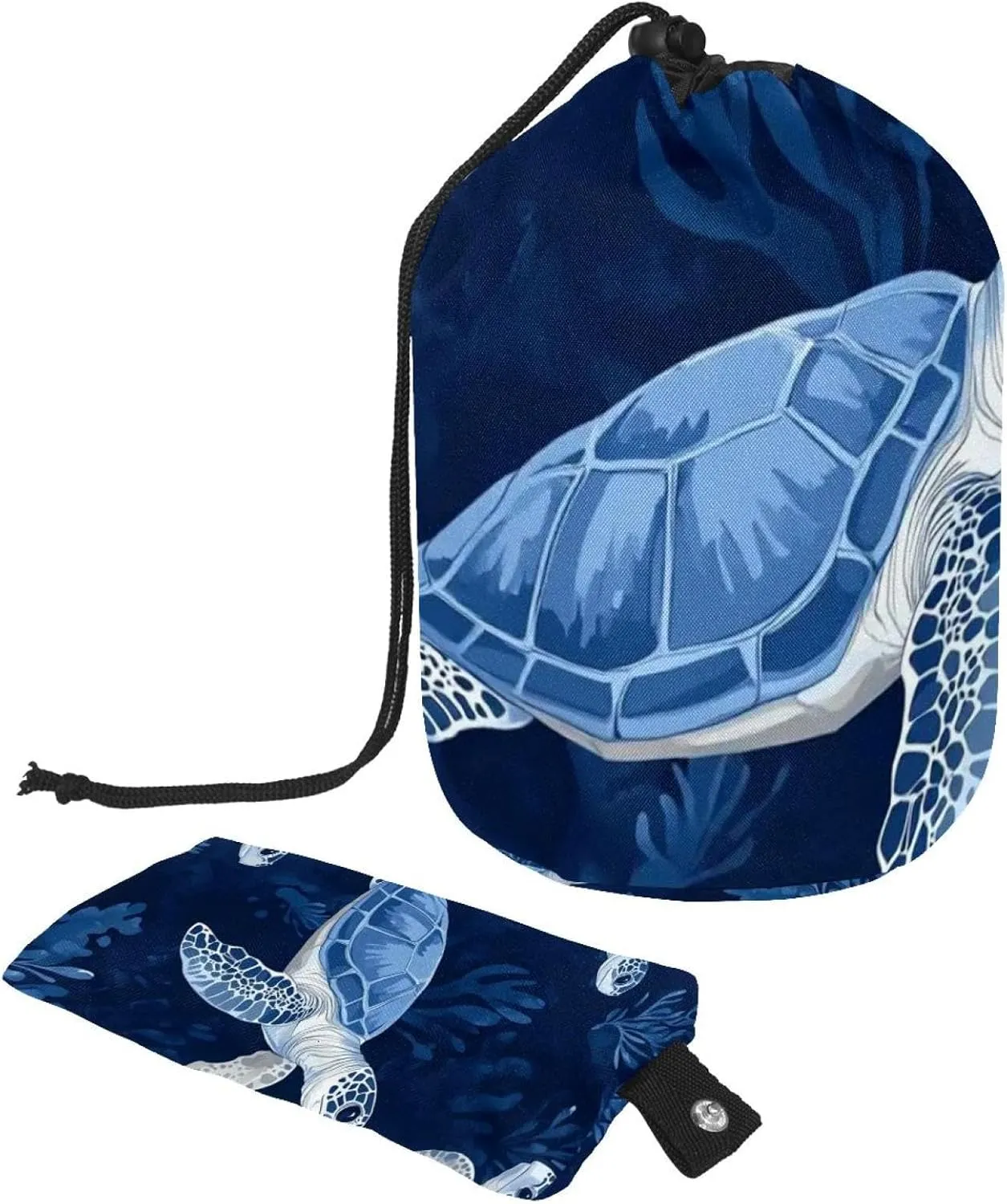Travel Cosmetic Bags bucket Makeup Bag, Blue Undersea Turtles 50 Women Portable Foldable Cases, Multifunctional Toiletry Bucket Bags Round Organizer Storage