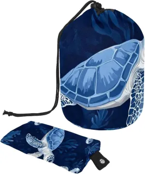 Travel Cosmetic Bags bucket Makeup Bag, Blue Undersea Turtles 50 Women Portable Foldable Cases, Multifunctional Toiletry Bucket Bags Round Organizer Storage