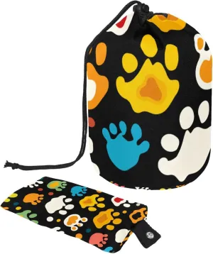 Travel Cosmetic Bags bucket Makeup Bag, Cats Dogs Cute Paw Print Women Portable Foldable Cases, Multifunctional Toiletry Bucket Bags Round Organizer Storage