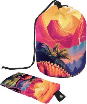 Travel Cosmetic Bags bucket Makeup Bag, Colorful Art Dinosaur World Women Portable Foldable Cases, Multifunctional Toiletry Bucket Bags Round Organizer Storage
