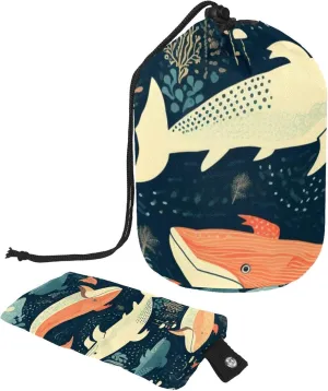 Travel Cosmetic Bags bucket Makeup Bag, Colorful Ocean Whales Seaweed Women Portable Foldable Cases, Multifunctional Toiletry Bucket Bags Round Organizer Storage